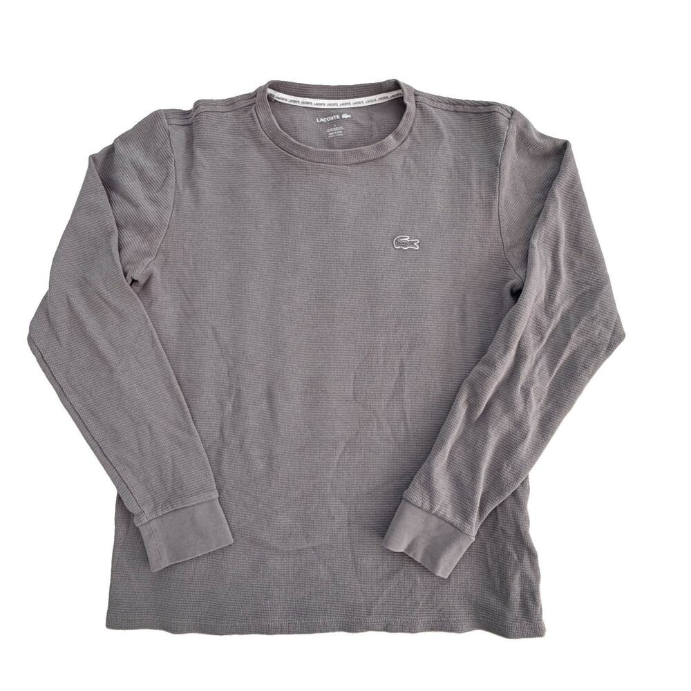 Lacoste Crocodile Logo Grey Thermal Waffle Knit Long Sleeve Shirt S Peru